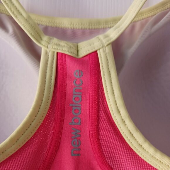 New Balance Sports Bra Size Medium Padded Exercise Workout Pink Yellow - Picture 4 of 8